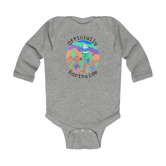 Infant Bodysuit — "Officially Earthside" Colorful Alien Space Design