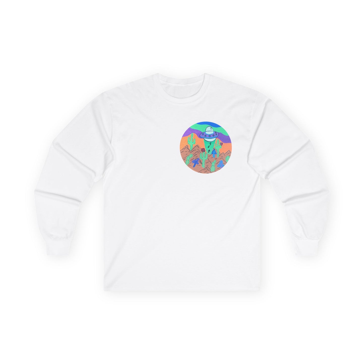Long Sleeve Tee — Colorful Desert UFO Graphic