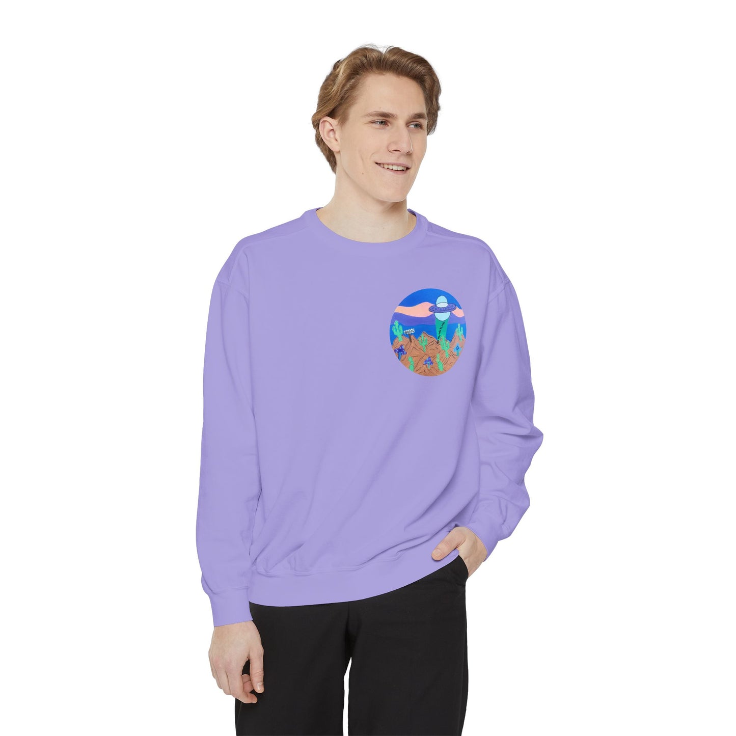 Moonlit Desert Crewneck Sweatshirt — Colorful Cactus Landscape Graphic