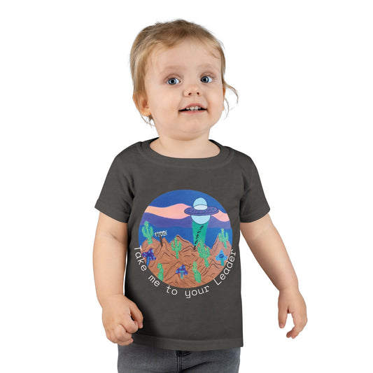 Toddler T-Shirt — Cute UFO Abduction Desert Graphic ("Time to Go Home")