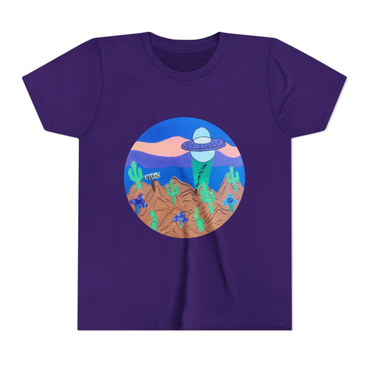 Youth Tee — Alien UFO Desert Illustration Kids T‑Shirt