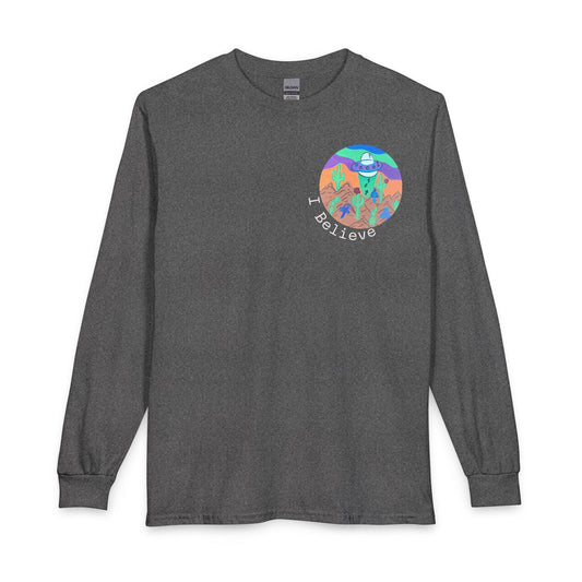 I Believe Long Sleeve Tee — Colorful UFO & Alien Graphic