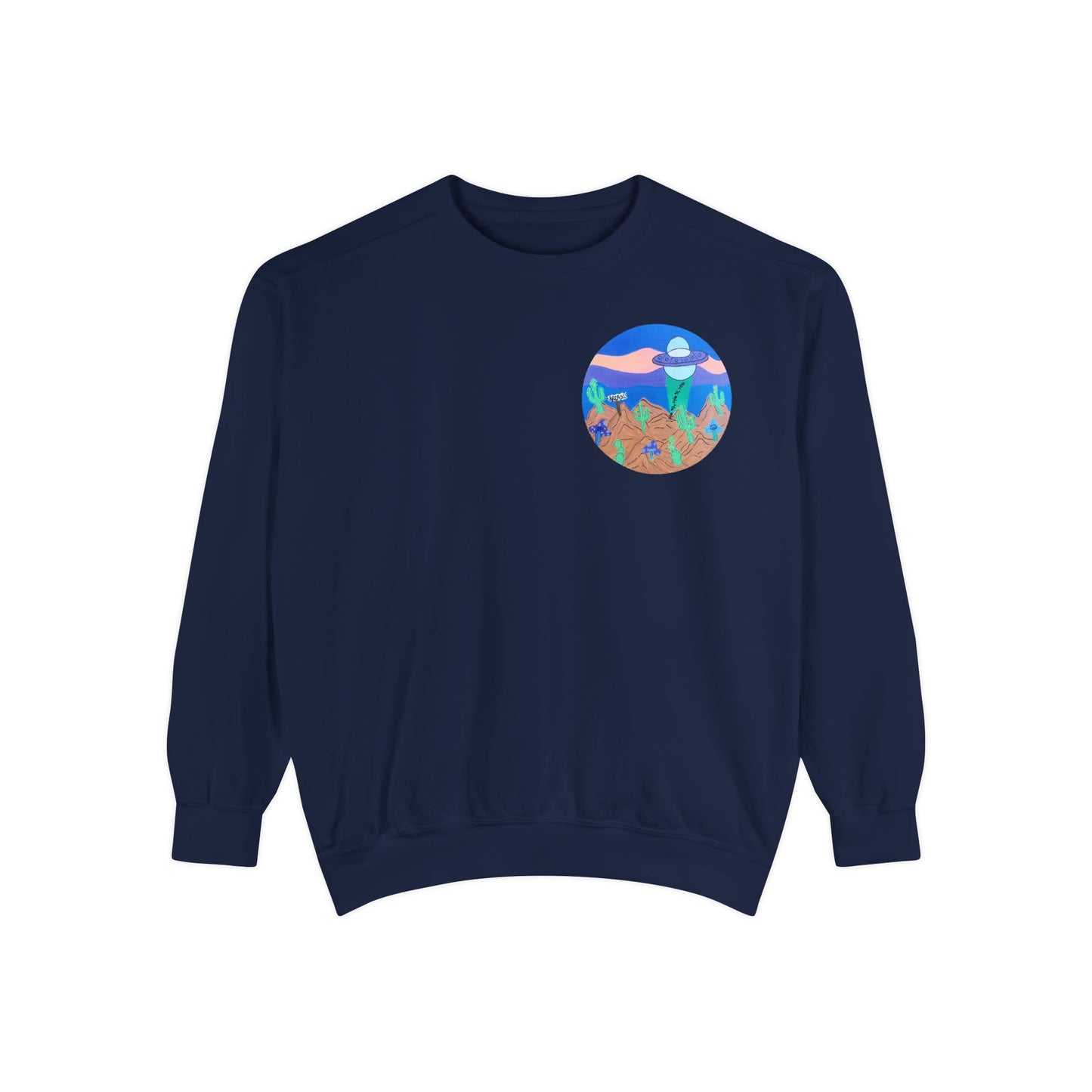Moonlit Desert Crewneck Sweatshirt — Colorful Cactus Landscape Graphic