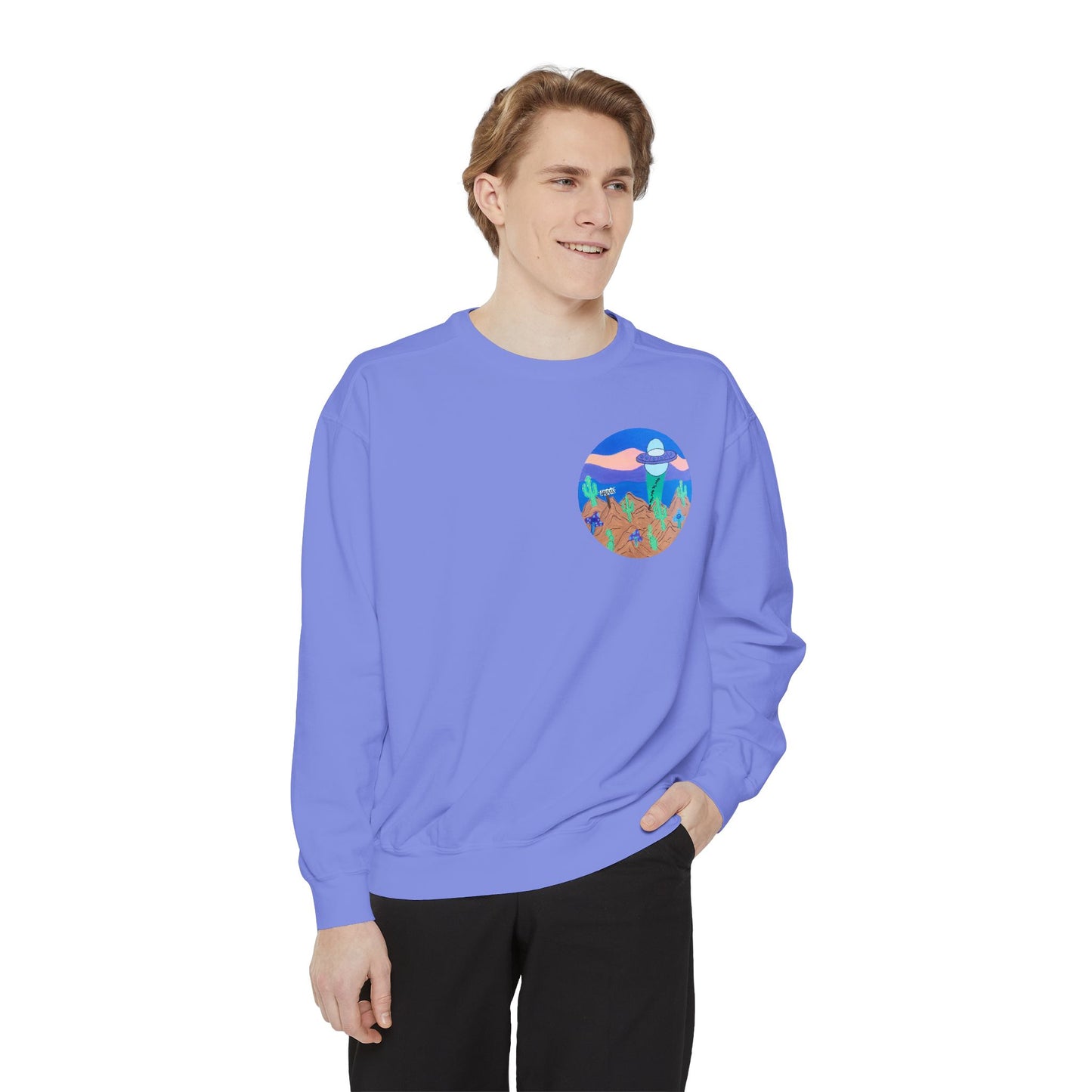 Moonlit Desert Crewneck Sweatshirt — Colorful Cactus Landscape Graphic