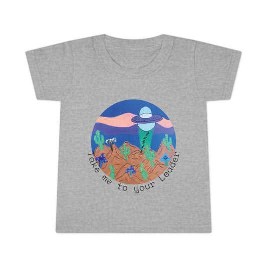 Toddler T-Shirt — Cute UFO Abduction Desert Graphic ("Time to Go Home")