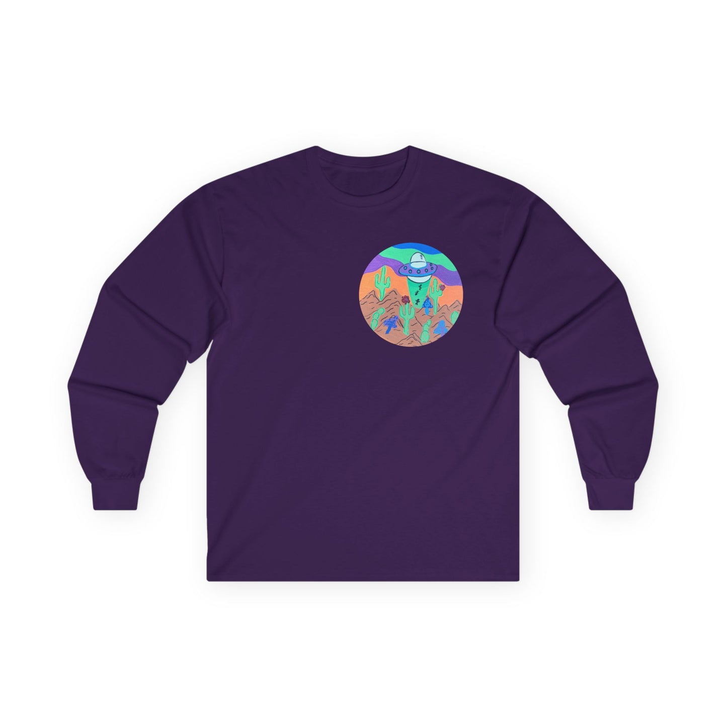 Long Sleeve Tee — Colorful Desert UFO Graphic