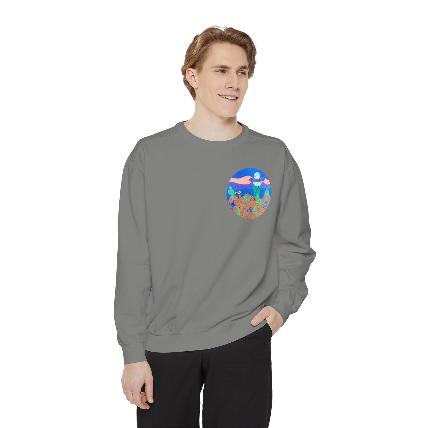 Moonlit Desert Crewneck Sweatshirt — Colorful Cactus Landscape Graphic
