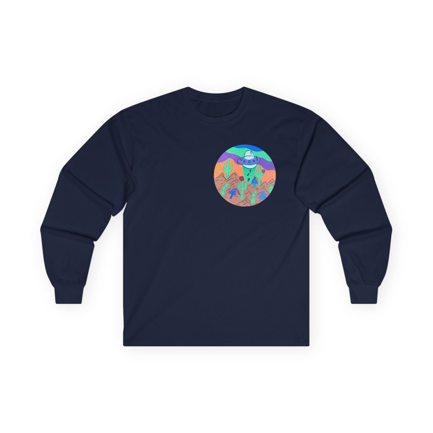 Long Sleeve Tee — Colorful Desert UFO Graphic