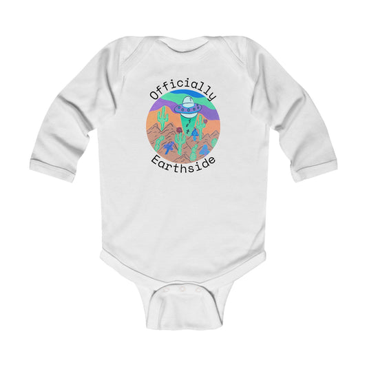 Infant Bodysuit — "Officially Earthside" Colorful Alien Space Design