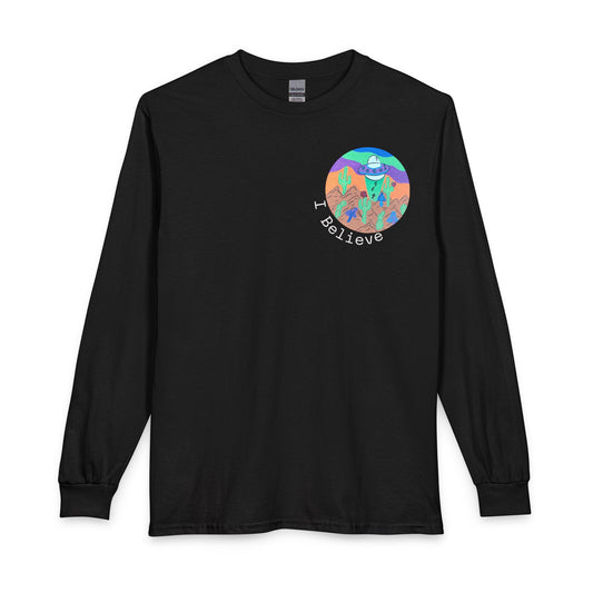 I Believe Long Sleeve Tee — Colorful UFO & Alien Graphic