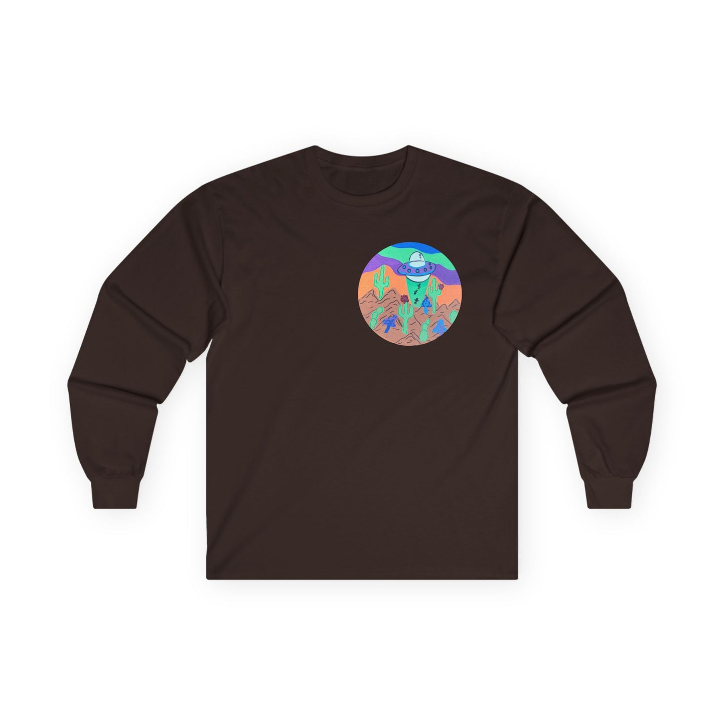 Long Sleeve Tee — Colorful Desert UFO Graphic
