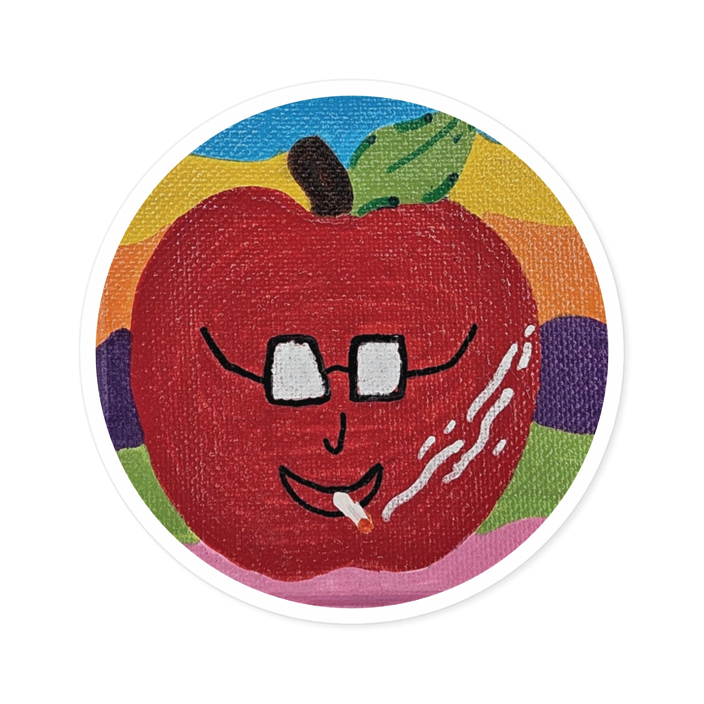 Smokin" Apple Round Sticker — Colorful Retro Sticker (Indoor/Outdoor)