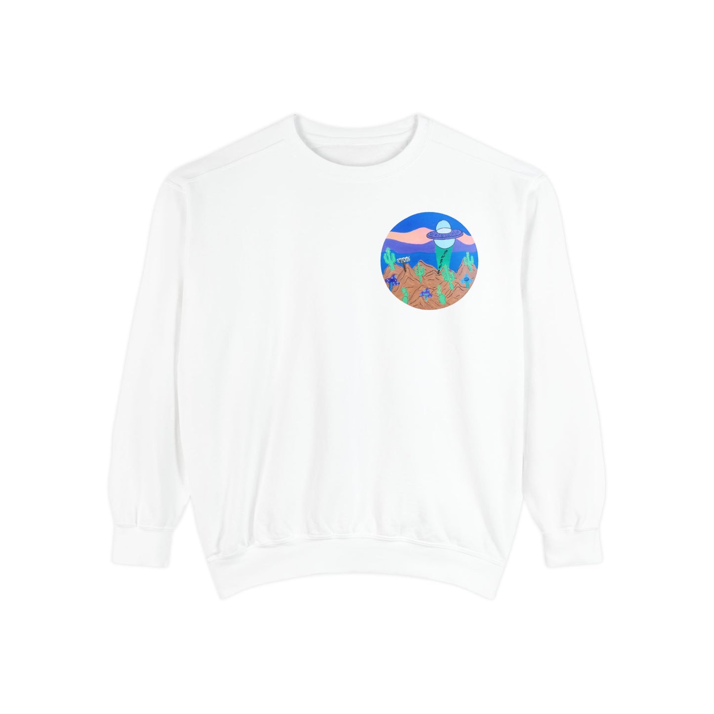Moonlit Desert Crewneck Sweatshirt — Colorful Cactus Landscape Graphic
