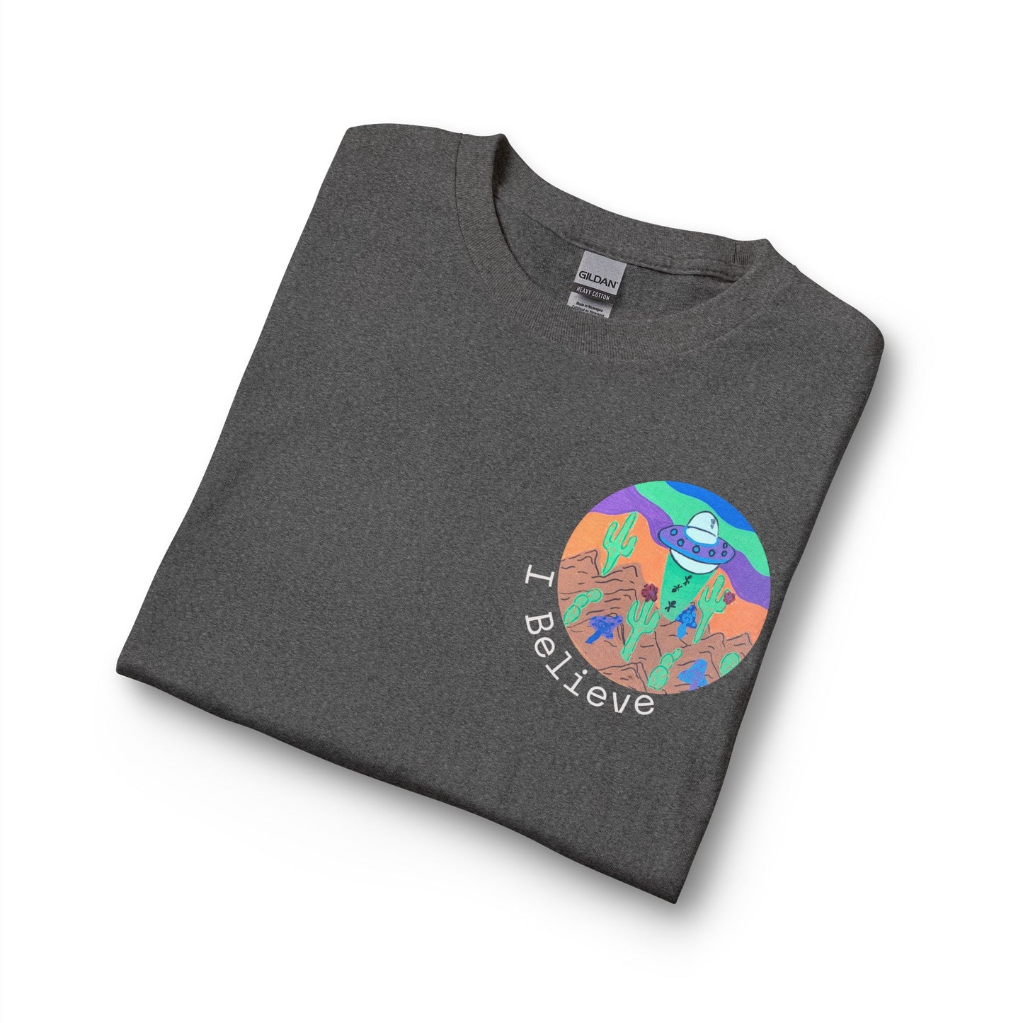 I Believe Long Sleeve Tee — Colorful UFO & Alien Graphic