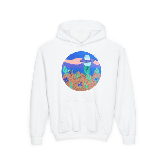 Kids Desert UFO Hoodie — Cute Space Alien Graphic Youth Sweatshirt