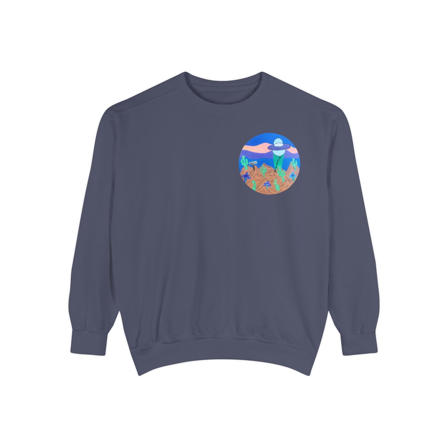 Moonlit Desert Crewneck Sweatshirt — Colorful Cactus Landscape Graphic