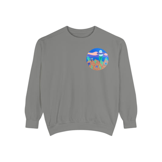 Moonlit Desert Crewneck Sweatshirt — Colorful Cactus Landscape Graphic