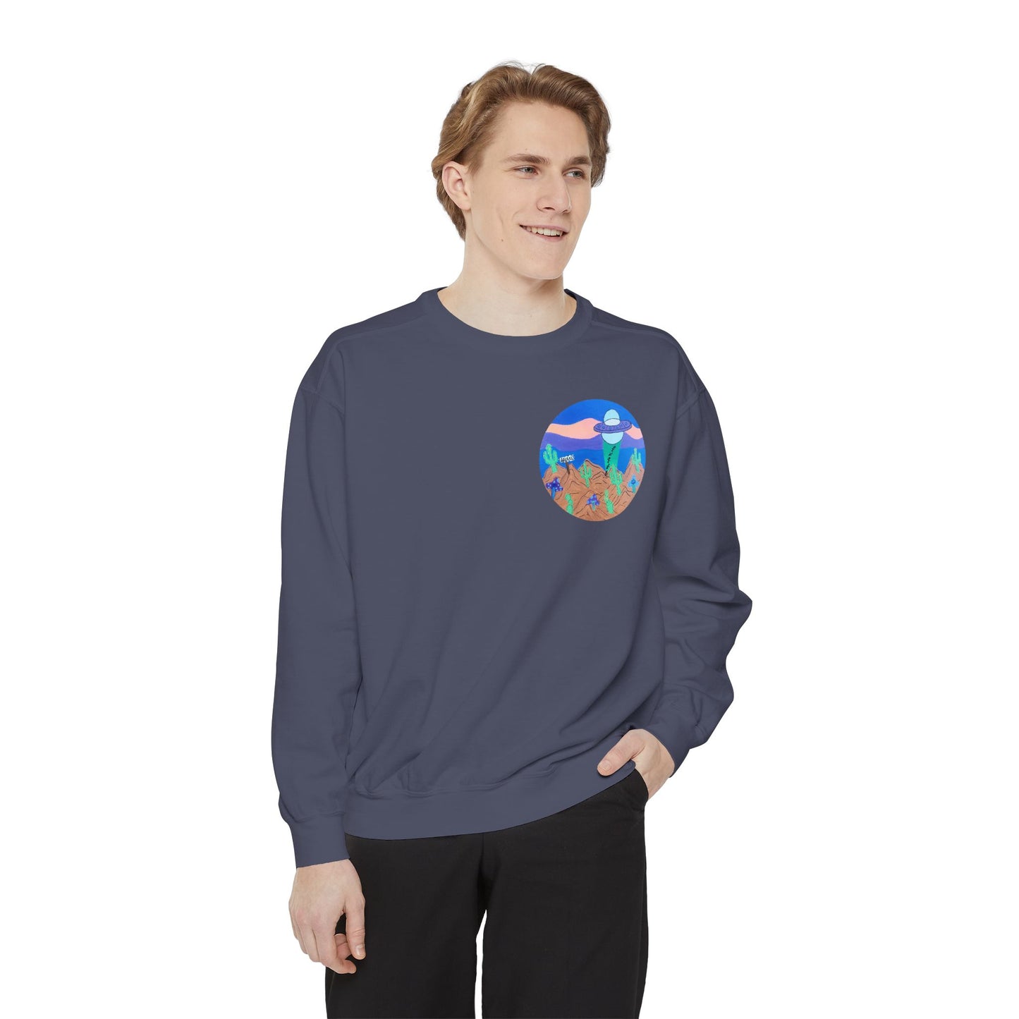 Moonlit Desert Crewneck Sweatshirt — Colorful Cactus Landscape Graphic