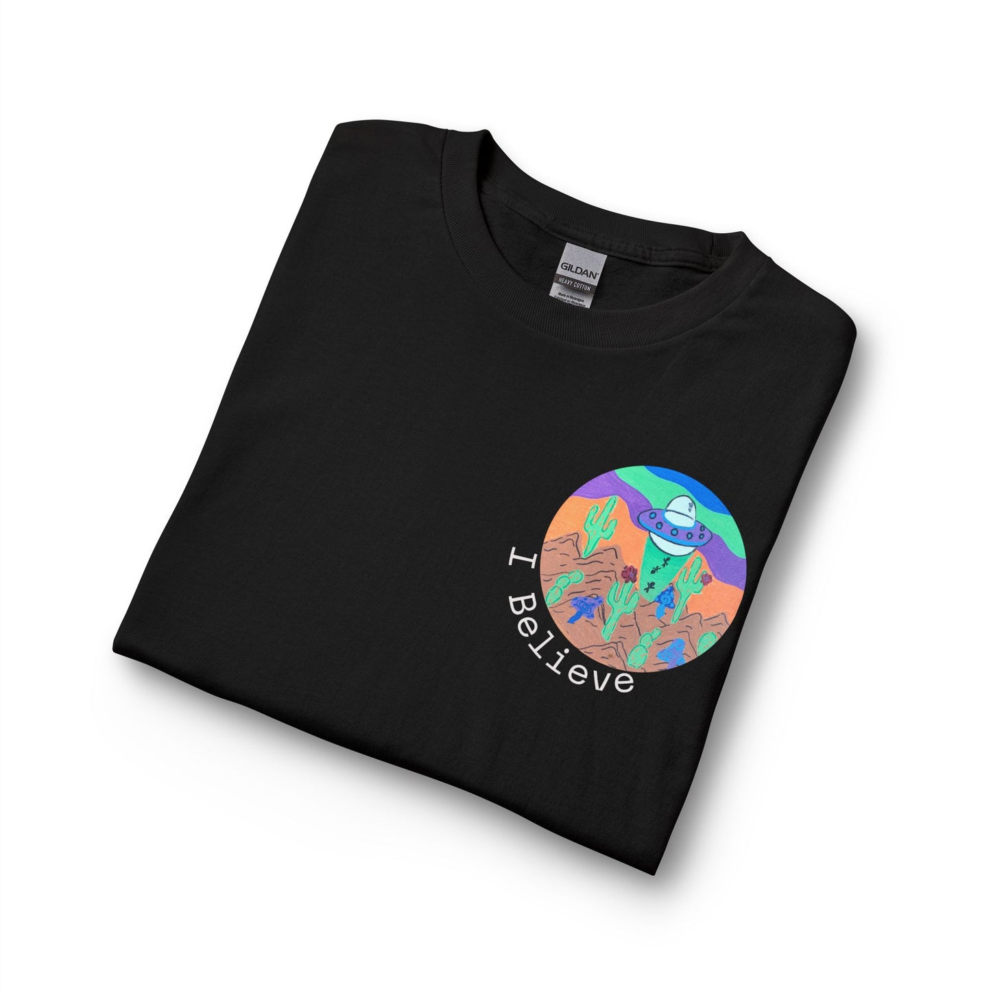 I Believe Long Sleeve Tee — Colorful UFO & Alien Graphic