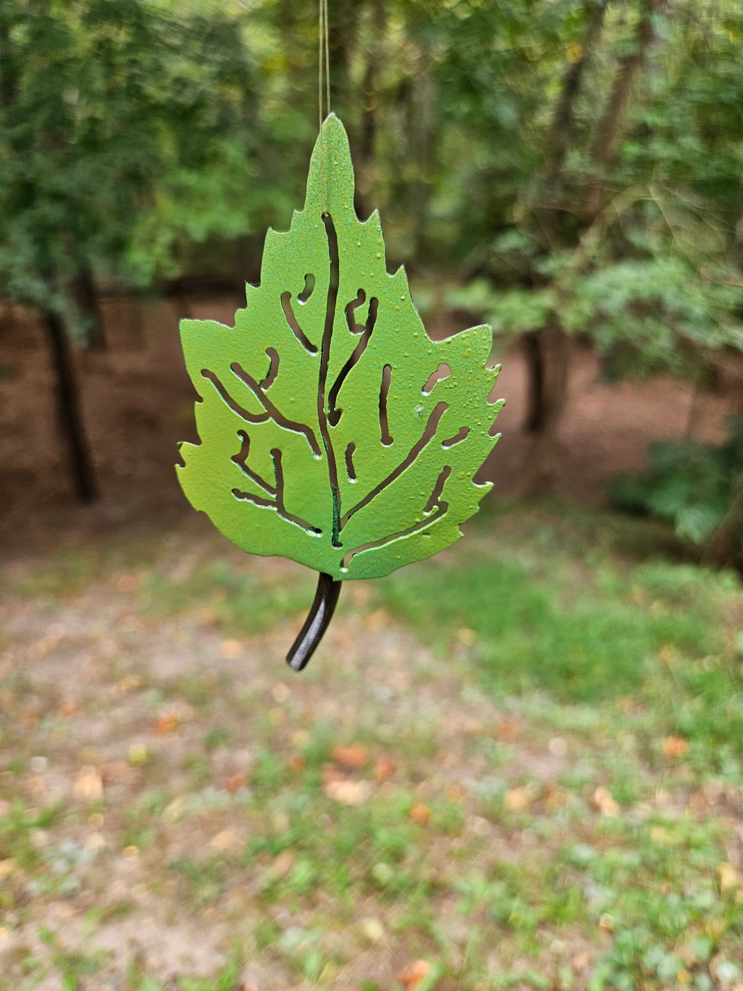 Green Leaf Hanging, Metal Leaf Sun Catcher, Fall Birthday Gift